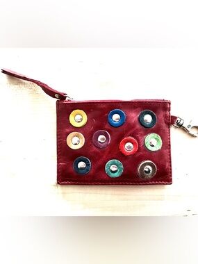 Latico Red Leather Coin Purse with Colorful Studs